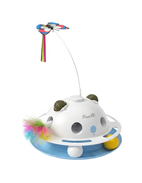 PawHut 4-in-1 Interactive Cat Toys for Indoor Cats Adult with Spinning Butterfly, Shooting Feathers & Catnip Balls - pic 196188 | FastDaddyshop