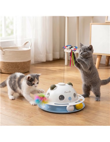 PawHut 4-in-1 Interactive Cat Toys for Indoor Cats Adult with Spinning Butterfly, Shooting Feathers & Catnip Balls