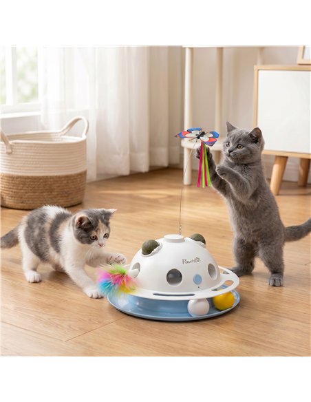 PawHut 4-in-1 Interactive Cat Toys for Indoor Cats Adult with Spinning Butterfly, Shooting Feathers & Catnip Balls - pic 196189 | FastDaddyshop