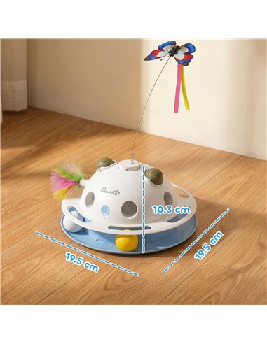 PawHut 4-in-1 Interactive Cat Toys for Indoor Cats Adult with Spinning Butterfly, Shooting Feathers & Catnip Balls