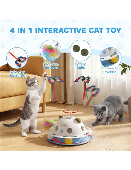 PawHut 4-in-1 Interactive Cat Toys for Indoor Cats Adult with Spinning Butterfly, Shooting Feathers & Catnip Balls - pic 196191 | FastDaddyshop