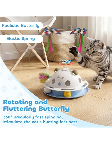 PawHut 4-in-1 Interactive Cat Toys for Indoor Cats Adult with Spinning Butterfly, Shooting Feathers & Catnip Balls - pic 196192 | FastDaddyshop