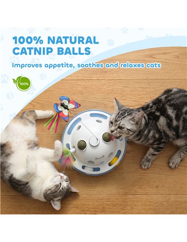 PawHut 4-in-1 Interactive Cat Toys for Indoor Cats Adult with Spinning Butterfly, Shooting Feathers & Catnip Balls