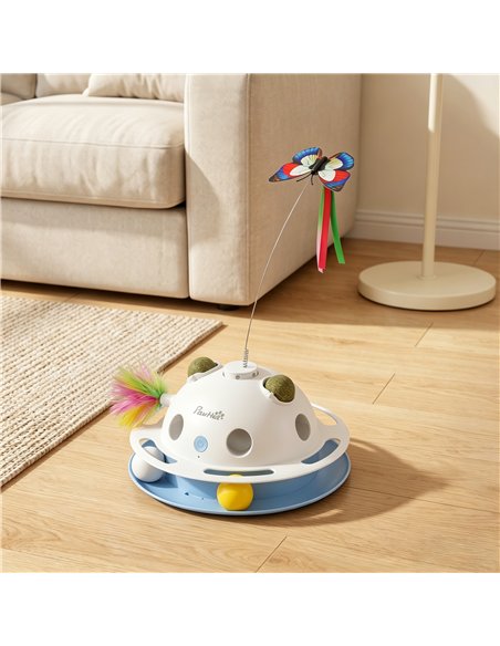 PawHut 4-in-1 Interactive Cat Toys for Indoor Cats Adult with Spinning Butterfly, Shooting Feathers & Catnip Balls - pic 196195 | FastDaddyshop
