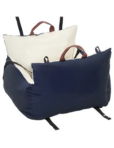 PawHut Dog Car Seat, Cosy Pet Car Booster Seat for Small Dog Under 5 KG, Portable Travel Bed with Safety Belts, Navy Blue