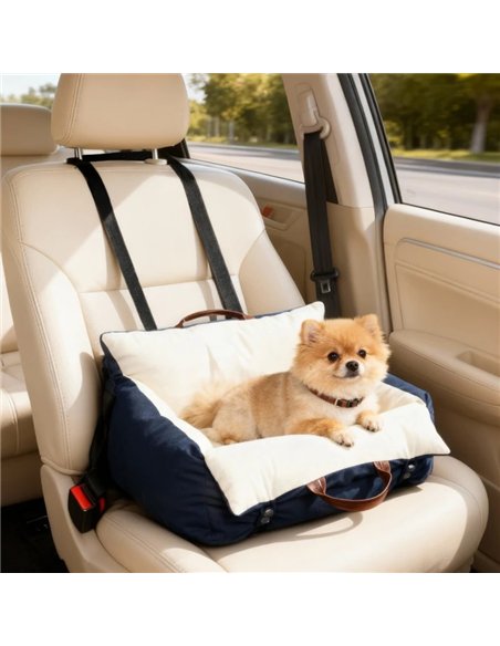 PawHut Dog Car Seat, Cosy Pet Car Booster Seat for Small Dog Under 5 KG, Portable Travel Bed with Safety Belts, Navy Blue - pic 196216 | FastDaddyshop