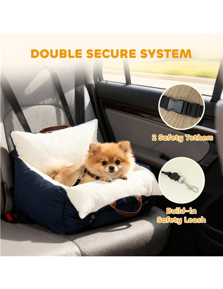 PawHut Dog Car Seat, Cosy Pet Car Booster Seat for Small Dog Under 5 KG, Portable Travel Bed with Safety Belts, Navy Blue - pic 196218 | FastDaddyshop