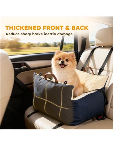 PawHut Dog Car Seat, Cosy Pet Car Booster Seat for Small Dog Under 5 KG, Portable Travel Bed with Safety Belts, Navy Blue