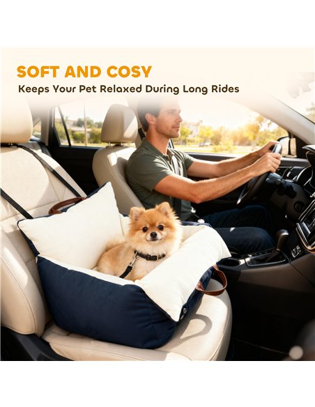 PawHut Dog Car Seat, Cosy Pet Car Booster Seat for Small Dog Under 5 KG, Portable Travel Bed with Safety Belts, Navy Blue - pic 196220 | FastDaddyshop
