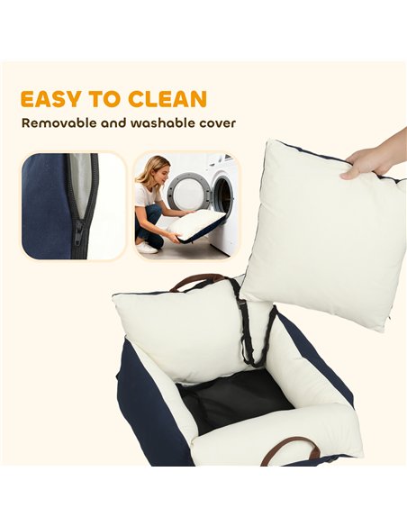 PawHut Dog Car Seat, Cosy Pet Car Booster Seat for Small Dog Under 5 KG, Portable Travel Bed with Safety Belts, Navy Blue - pic 196221 | FastDaddyshop