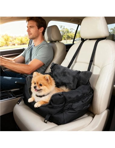 PawHut Dog Car Seat for Small Dogs with Fixed Buckle, Safety Leash, Washable Cover, 58 x 45 x 28 cm, Black