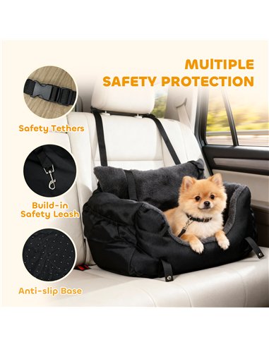 PawHut Dog Car Seat for Small Dogs with Fixed Buckle, Safety Leash, Washable Cover, 58 x 45 x 28 cm, Black