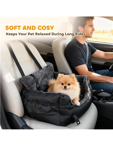 PawHut Dog Car Seat for Small Dogs with Fixed Buckle, Safety Leash, Washable Cover, 58 x 45 x 28 cm, Black