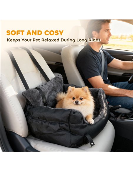 PawHut Dog Car Seat for Small Dogs with Fixed Buckle, Safety Leash, Washable Cover, 58 x 45 x 28 cm, Black - pic 196229 | FastDaddyshop