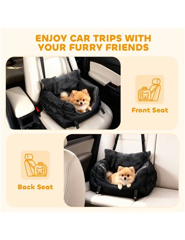 PawHut Dog Car Seat for Small Dogs with Fixed Buckle, Safety Leash, Washable Cover, 58 x 45 x 28 cm, Black