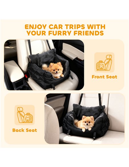 PawHut Dog Car Seat for Small Dogs with Fixed Buckle, Safety Leash, Washable Cover, 58 x 45 x 28 cm, Black - pic 196230 | FastDaddyshop