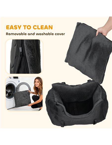 PawHut Dog Car Seat for Small Dogs with Fixed Buckle, Safety Leash, Washable Cover, 58 x 45 x 28 cm, Black - pic 196231 | FastDaddyshop