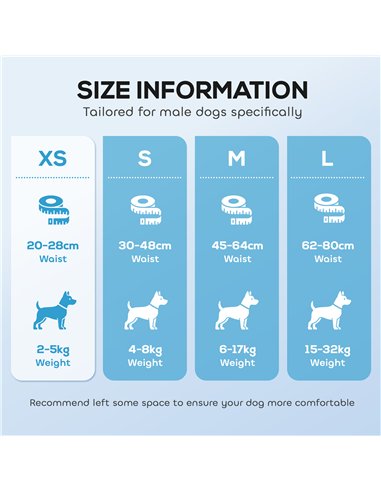 PawHut Dog Diapers Super Absorbent Leak-Proof Dog Nappies for Male Dogs Size XS 20-28 cm Waist