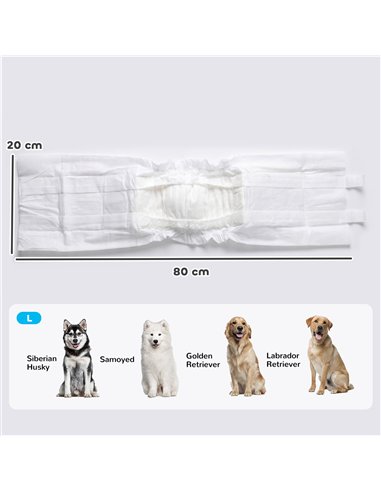 PawHut Dog Diapers Super Absorbent Leak-Proof Dog Nappies for Male Dogs Size L 62-80 cm Waist