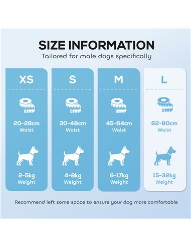 PawHut Dog Diapers Super Absorbent Leak-Proof Dog Nappies for Male Dogs Size L 62-80 cm Waist