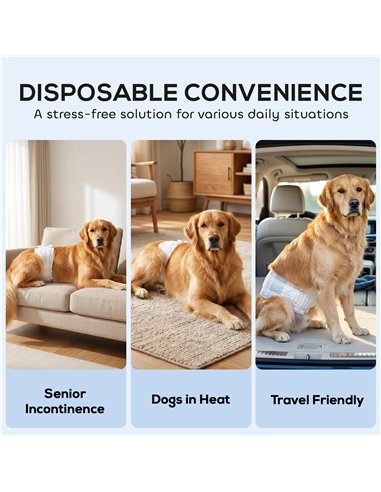 PawHut Dog Diapers Super Absorbent Leak-Proof Dog Nappies for Male Dogs Size L 62-80 cm Waist