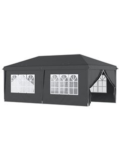 Outsunny 3x6m Pop Up Gazebo with Sides, Windows, Height Adjustable, Storage Bag, Black