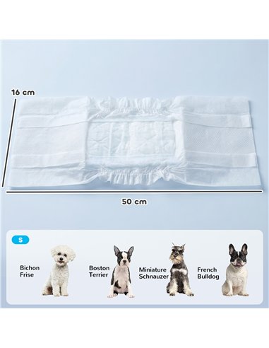 PawHut Dog Diapers Super Absorbent Leak-Proof Dog Nappies for Male Dogs Size S 30-48 cm Waist