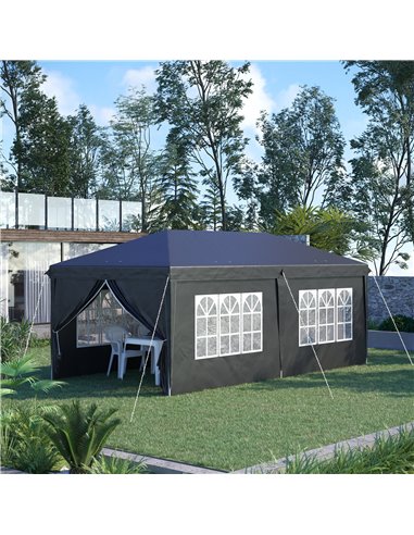 Outsunny 3x6m Pop Up Gazebo with Sides, Windows, Height Adjustable, Storage Bag, Black