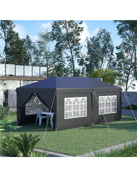 Outsunny 3x6m Pop Up Gazebo with Sides, Windows, Height Adjustable, Storage Bag, Black - pic 19628 | FastDaddyshop
