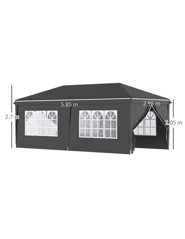 Outsunny 3x6m Pop Up Gazebo with Sides, Windows, Height Adjustable, Storage Bag, Black
