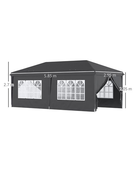 Outsunny 3x6m Pop Up Gazebo with Sides, Windows, Height Adjustable, Storage Bag, Black - pic 19629 | FastDaddyshop