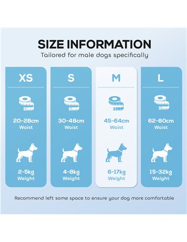 PawHut Dog Diapers Super Absorbent Leak-Proof Dog Nappies for Male Dogs Size M 45-64 cm Waist