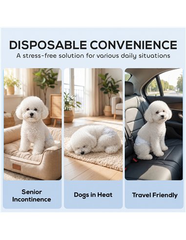 PawHut Dog Diapers Super Absorbent Leak-Proof Dog Nappies for Male Dogs Size M 45-64 cm Waist