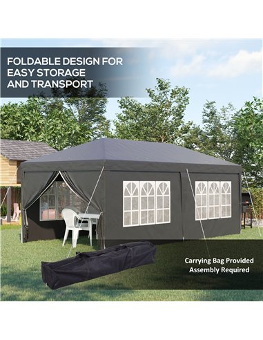 Outsunny 3x6m Pop Up Gazebo with Sides, Windows, Height Adjustable, Storage Bag, Black