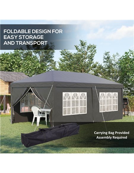 Outsunny 3x6m Pop Up Gazebo with Sides, Windows, Height Adjustable, Storage Bag, Black - pic 19631 | FastDaddyshop