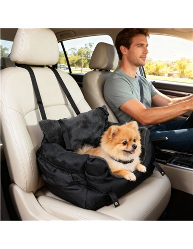 PawHut Dog Car Seat for Small Dogs with Fixed Buckle, Safety Leash, Washable Cover, 58 x 45 x 28 cm, Black