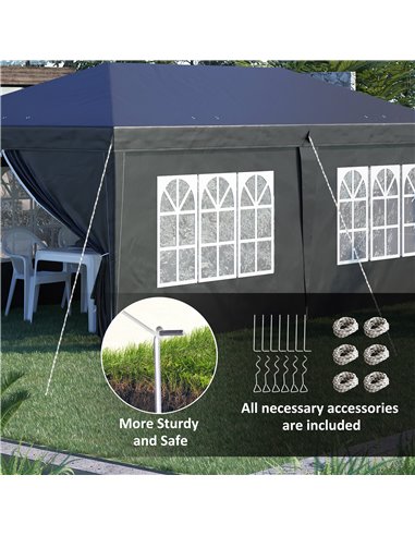 Outsunny 3x6m Pop Up Gazebo with Sides, Windows, Height Adjustable, Storage Bag, Black