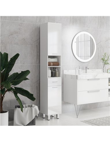kleankin 71" Tall Slim Bathroom Storage Cabinet, Narrow Cupboard with Drawer, Open Shelves, 2 Doors, White and High Gloss White