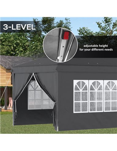 Outsunny 3x6m Pop Up Gazebo with Sides, Windows, Height Adjustable, Storage Bag, Black