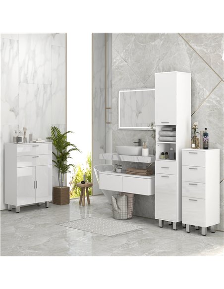 kleankin 71" Tall Slim Bathroom Storage Cabinet, Narrow Cupboard with Drawer, Open Shelves, 2 Doors, White and High Gloss White - pic 196331 | FastDaddyshop