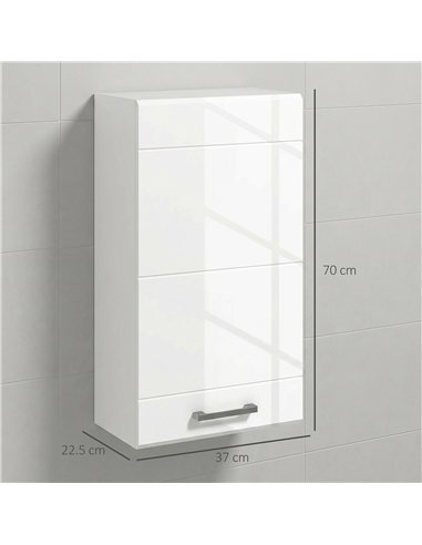 kleankin Bathroom Wall Cabinet, High Gloss Bathroom Storage Cabinet with Soft-Close Door, 3 Shelves, Adjustable Shelf, White