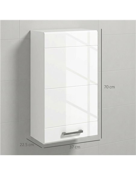 kleankin Bathroom Wall Cabinet, High Gloss Bathroom Storage Cabinet with Soft-Close Door, 3 Shelves, Adjustable Shelf, White - pic 196335 | FastDaddyshop