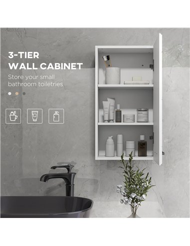 kleankin Bathroom Wall Cabinet, High Gloss Bathroom Storage Cabinet with Soft-Close Door, 3 Shelves, Adjustable Shelf, White