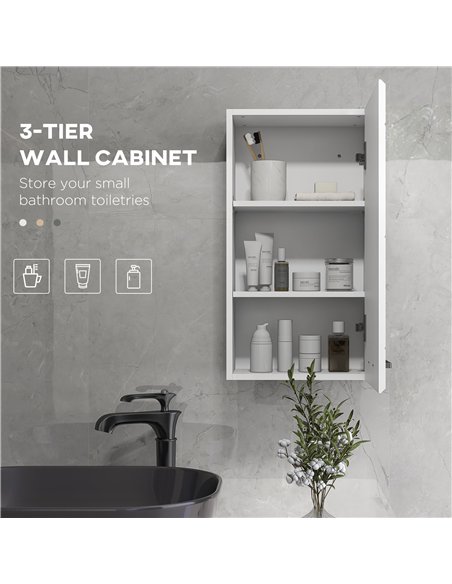 kleankin Bathroom Wall Cabinet, High Gloss Bathroom Storage Cabinet with Soft-Close Door, 3 Shelves, Adjustable Shelf, White - pic 196336 | FastDaddyshop