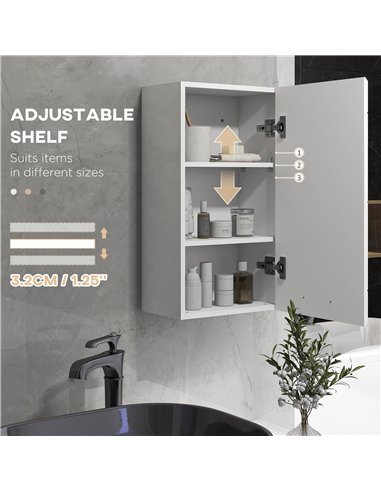 kleankin Bathroom Wall Cabinet, High Gloss Bathroom Storage Cabinet with Soft-Close Door, 3 Shelves, Adjustable Shelf, White