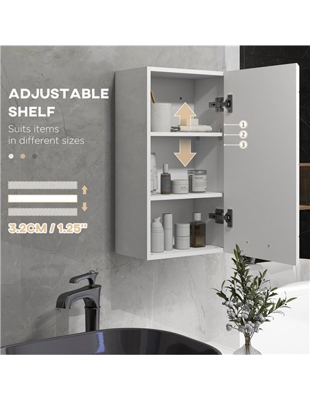 kleankin Bathroom Wall Cabinet, High Gloss Bathroom Storage Cabinet with Soft-Close Door, 3 Shelves, Adjustable Shelf, White - pic 196337 | FastDaddyshop