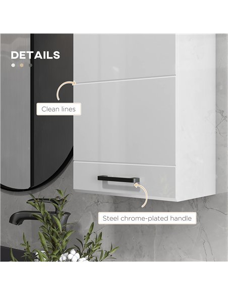 kleankin Bathroom Wall Cabinet, High Gloss Bathroom Storage Cabinet with Soft-Close Door, 3 Shelves, Adjustable Shelf, White - pic 196338 | FastDaddyshop