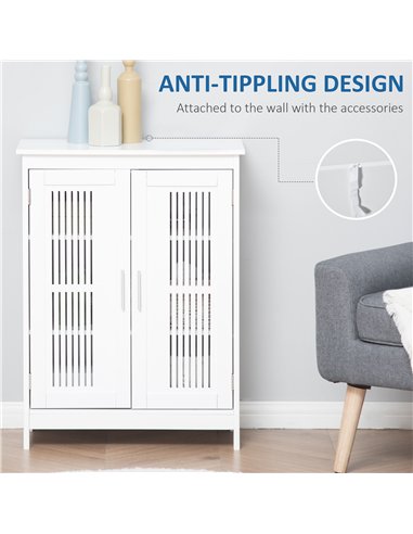 kleankin Modern Bathroom Storage Cabinet, Freestanding Floor Cupboard with Double Doors and Adjustable Shelves for Living Room, 