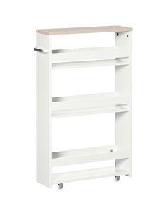 kleankin Storage Cart, 4-Tier Compact Storage Trolley on Wheels and Handle, 48W x 15D x 80H cm, White