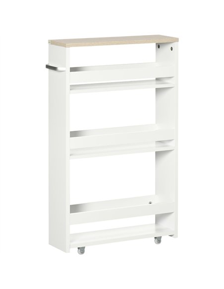 kleankin Storage Cart, 4-Tier Compact Storage Trolley on Wheels and Handle, 48W x 15D x 80H cm, White - pic 196351 | FastDaddyshop